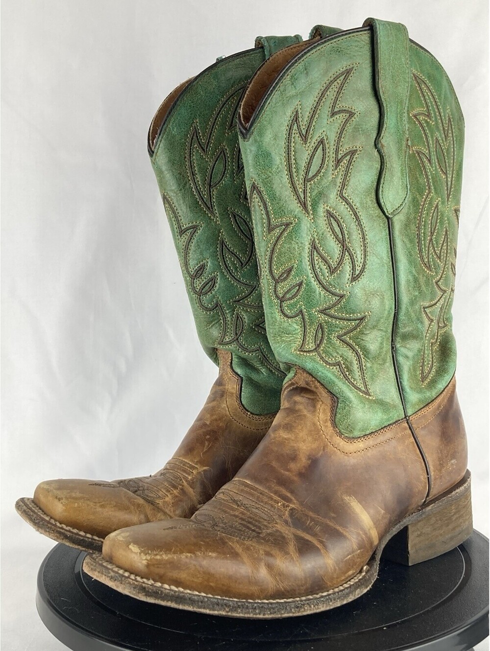 Women’s 6 / Teens 4 Corral Distressed Brown Green Leather Cowboy Boots 6086